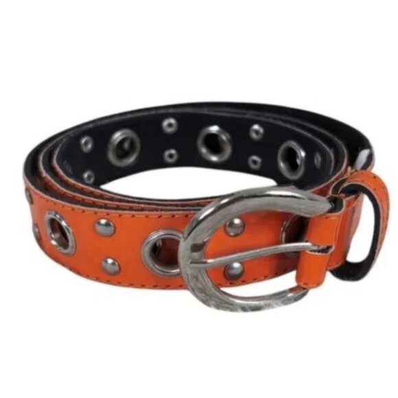 Vintage-style orange studded metal buckle belt size 7 - Picture 1 of 4